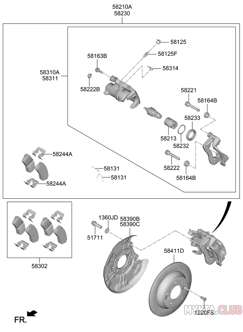 Задние тормоза - тормозные колодки и диски Kia Soul 3 (SK3).png