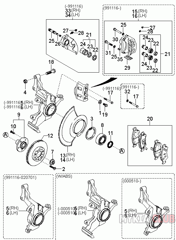 Передние тормозные колодки и диски Kia Carnival 1 (GQ).gif
