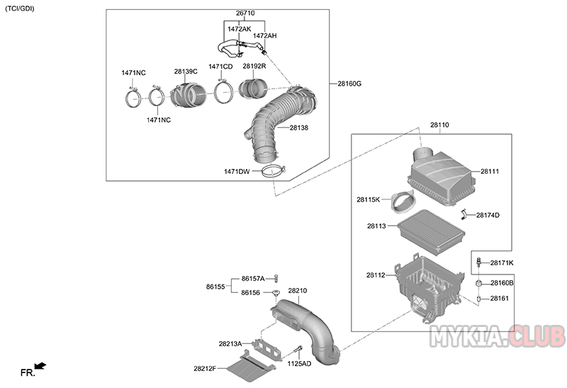 Воздушный фильтр двигателя, его корпус и патрубки Kia Ceed 3 (CD) 1 (2).png