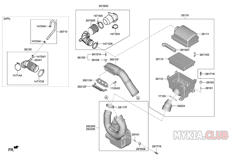 Воздушный фильтр двигателя, его корпус и патрубки Kia Ceed 3 (CD) 1.4L.png